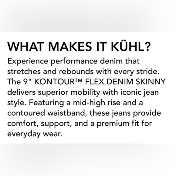 NEW Kuhl 9” Kontour Flex Denim Skinny Jeans- 14 - Picture 6 of 12